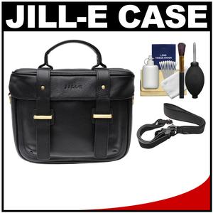 Jill-e Juliette All Leather DSLR Camera Bag (Black) with Camera Strap + Cleaning Kit