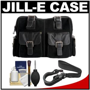 Jill-e Large Rolling Suede & Leather Digital SLR Camera Bag (Black) with Camera Strap + Accessory Kit