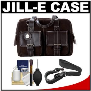 Jill-e Medium Suede & Leather Digital SLR Camera Bag (Chocolate Brown) with Camera Strap + Accessory Kit