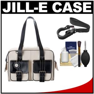 Jill-e Medium Leather Digital SLR Camera Bag (Bone) with Camera Strap + Accessory Kit