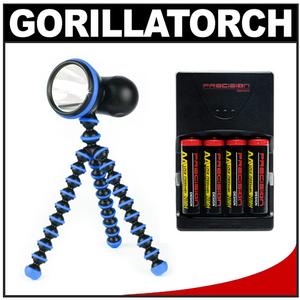 Joby Gorillatorch 65 Lumen Cree LED Flashlight with Compact Mini Flexible Tripod (Blue) with 4 AA Batteries + Charger Kit - Digital Cameras and Accessories - Hip Lens.com