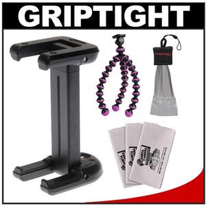 Joby GripTight Tripod Mount for Smartphones (Black) with GP1 Gorillapod Mini Flexible Tripod (Black/Fushia) + 3 Microfiber Cleaning Cloths