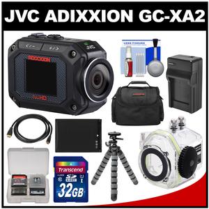 JVC GC-XA2 Adixxion Quad Proof Full HD Wi-Fi Digital Video Action Camera Camcorder with Underwater Housing + 32GB Card + Battery + Charger + Case + Tripod + Kit