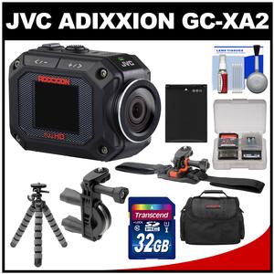 JVC GC-XA2 Adixxion Quad Proof Full HD Wi-Fi Digital Video Action Camera Camcorder with Handlebar & Vented Helmet Mouts + 32GB Card + Battery + Case + Tripod + Accessory Kit
