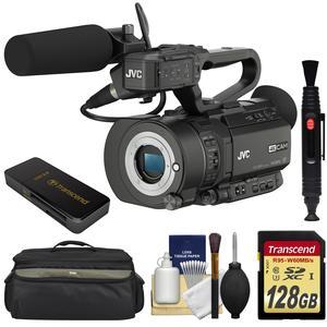 JVC GY-LS300CHU Ultra 4K HD 4KCAM Super 35 Pro Camcorder & Mic Top Handle Audio Unit with 128GB Card & Reader + Case + Kit