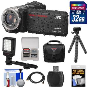 JVC Everio GZ-R320 Quad Proof Full HD Digital Video Camera Camcorder (Black) with 32GB Card + Case + Flex Tripod + LED Light + Kit