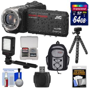JVC Everio GZ-R450 Quad Proof Full HD Digital Video Camera Camcorder with 64GB Card + Backpack Case + Flex Tripod + LED Light + Kit