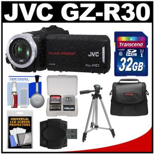JVC Everio GZ-R30 Quad Proof Full HD Digital Video Camera Camcorder with 32GB Card + Case + Tripod + Accessory Kit