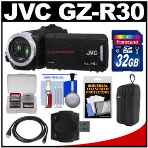 JVC Everio GZ-R30 Quad Proof Full HD Digital Video Camera Camcorder with 32GB Card + Case + HDMI Cable + Accessory Kit