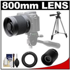 Kenko 400mm f/8 Mirror Lens for Mirrorless & DSLR Cameras (T-Mount) with 2x Teleconverter (=800mm) + Tripod + Accessory Kit for Nikon 1 J1 J2 V1 Camera