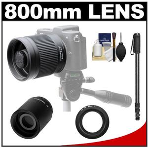 Kenko 400mm f/8 Mirror Lens for Mirrorless & DSLR Cameras (T-Mount) with 2x Teleconverter (=800mm) + Monopod + Accessory Kit for Nikon 1 J1 J2 V1 Camera
