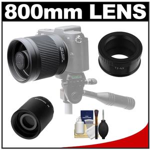 Kenko 400mm f/8 Mirror Lens for Mirrorless & DSLR Cameras (T-Mount) with 2x Teleconverter (=800mm) + Cleaning Kit for Samsung NX Digital Cameras