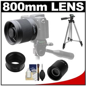Kenko 400mm f/8 Mirror Lens for Mirrorless & DSLR Cameras (T-Mount) with 2x Teleconverter (=800mm) + Tripod + Accessory Kit for Samsung NX Digital Cameras