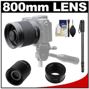 Kenko 400mm f/8 Mirror Lens for Mirrorless & DSLR Cameras (T-Mount) with 2x Teleconverter (=800mm) + Monopod + Accessory Kit for Samsung NX Digital Cameras