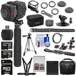 Kodak PixPro SP360 4K HD Wi-Fi Video Action Camera Camcorder - Dual Pro Pack with Remote + Helmet Chest & Action Mounts + 2x 64GB Card + Battery + Case + Tripod + Kit