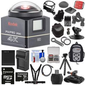 Kodak PixPro SP360 4K HD Wi-Fi Video Action Camera Camcorder - Premier Pack with Assorted Action Chest & Wrist Mounts + 64GB Card + Battery + Backpack + Tripod + Kit