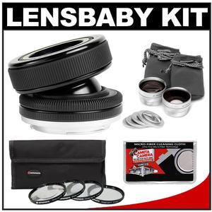 Lensbaby Composer Pro Lens with Double Glass Optic (for Nikon Cameras) with Macro Filter Set + Wide & Telephoto Lens Set + Microfiber Cleaning Cloth