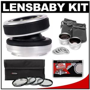 Lensbaby Composer Lens with Double Glass Optic (for Nikon Cameras) with Macro Filter Set + Wide & Telephoto Lens Set + Microfiber Cleaning Cloth