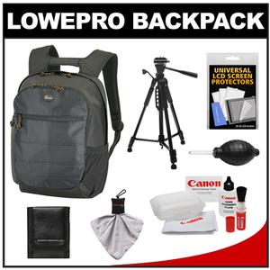 Lowepro CompuDay Photo 250 Digital SLR Camera Backpack Case (Black) with Photo/Video Tripod + Canon Cleaning Kit - Digital Cameras and Accessories - Hip Lens.com