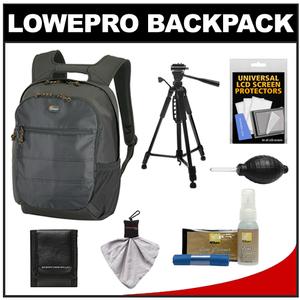 Lowepro CompuDay Photo 250 Digital SLR Camera Backpack Case (Black) with Photo/Video Tripod + Nikon Cleaning Kit - Digital Cameras and Accessories - Hip Lens.com