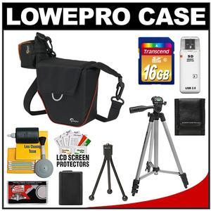 Lowepro Compact ILC Courier 70 Interchangeable Lens Digital Camera Case (Black) with NP-FW50 Battery + 16GB SD Card + Tripod + Accessory Kit - Digital Cameras and Accessories - Hip Lens.com