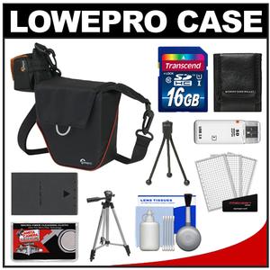 Lowepro Compact ILC Courier 70 Interchangeable Lens Digital Camera Case (Black) with BLS-1/BLS-5 Battery + 16GB SD Card + Tripod + Accessory Kit