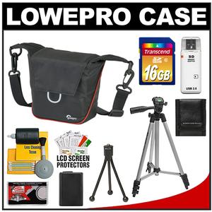 Lowepro Compact ILC Courier 80 Interchangeable Lens Digital Camera Case (Black) with NP-FW50 Battery + 16GB SD Card + Tripod + Accessory Kit - Digital Cameras and Accessories - Hip Lens.com