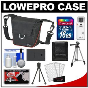 Lowepro Compact ILC Courier 80 Interchangeable Lens Digital Camera Case (Black) with BLS-1/BLS-5 Battery + 16GB SD Card + Tripod + Accessory Kit
