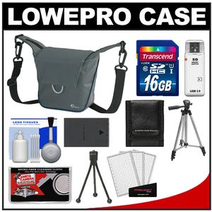 Lowepro Compact ILC Courier 80 Interchangeable Lens Digital Camera Case (Grey) with NP-FW50 Battery + 16GB SD Card + Tripod + Accessory Kit