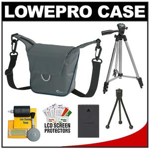 Lowepro Compact ILC Courier 80 Interchangeable Lens Digital Camera Case (Grey) with BLS-1/BLS-5 Battery + Tripod + Accessory Kit - Digital Cameras and Accessories - Hip Lens.com
