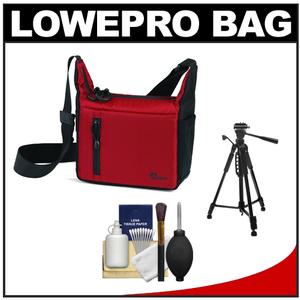 Lowepro Streamline 100 Photo/Video ILC Digital SLR Camera Case (Red/Black) with Tripod + Cleaning Kit - Digital Cameras and Accessories - Hip Lens.com