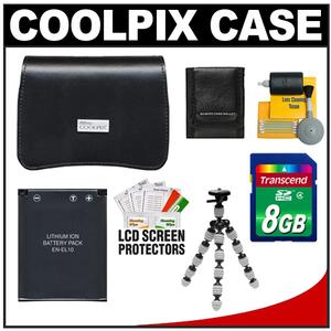 Nikon Coolpix 13058 Leather Digital Camera Case with 8GB Card + EN-EL10 Battery + Tripod + Accessory Kit - Digital Cameras and Accessories - Hip Lens.com