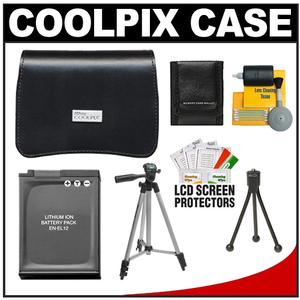 Nikon Coolpix 13058 Leather Digital Camera Case with EN-EL12 Battery + Tripod + Accessory Kit - Digital Cameras and Accessories - Hip Lens.com