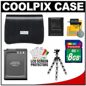 Nikon Coolpix 13058 Leather Digital Camera Case with 8GB Card + EN-EL12 Battery + Tripod + Accessory Kit - Digital Cameras and Accessories - Hip Lens.com