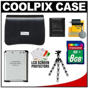Nikon Coolpix 13058 Leather Digital Camera Case with 8GB Card + EN-EL19 Battery + Tripod + Accessory Kit - Digital Cameras and Accessories - Hip Lens.com
