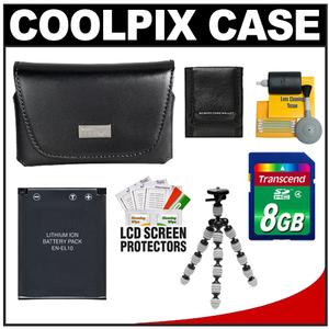 Nikon Coolpix 13059 Leather Digital Camera Case with 8GB Card + EN-EL10 Battery + Tripod + Accessory Kit - Digital Cameras and Accessories - Hip Lens.com