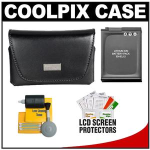 Nikon Coolpix 13059 Leather Digital Camera Case with EN-EL12 Battery + Cleaning Kit - Digital Cameras and Accessories - Hip Lens.com