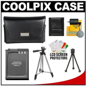 Nikon Coolpix 13059 Leather Digital Camera Case with EN-EL12 Battery + Tripod + Accessory Kit - Digital Cameras and Accessories - Hip Lens.com