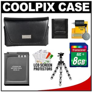 Nikon Coolpix 13059 Leather Digital Camera Case with 8GB Card + EN-EL12 Battery + Tripod + Accessory Kit - Digital Cameras and Accessories - Hip Lens.com
