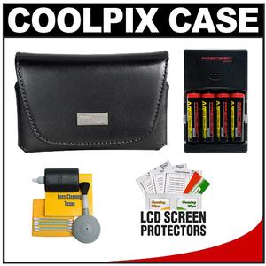 Nikon Coolpix 13059 Leather Digital Camera Case with (4) AA Batteries & Charger + Cleaning Kit - Digital Cameras and Accessories - Hip Lens.com