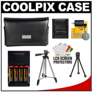 Nikon Coolpix 13059 Leather Digital Camera Case with (4) AA Batteries & Charger + Tripod + Accessory Kit - Digital Cameras and Accessories - Hip Lens.com