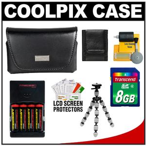 Nikon Coolpix 13059 Leather Digital Camera Case with 8GB Card + (4) AA Batteries & Charger + Tripod + Accessory Kit - Digital Cameras and Accessories - Hip Lens.com