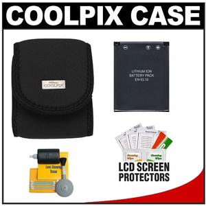 Nikon Coolpix 9616 Neoprene Digital Camera Case (Black) with EN-EL10 Battery + Cleaning Kit - Digital Cameras and Accessories - Hip Lens.com