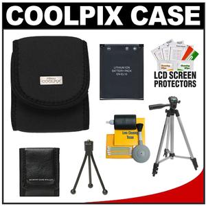 Nikon Coolpix 9616 Neoprene Digital Camera Case (Black) with EN-EL10 Battery + Tripod + Accessory Kit - Digital Cameras and Accessories - Hip Lens.com
