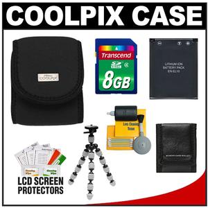 Nikon Coolpix 9616 Neoprene Digital Camera Case (Black) with 8GB Card + EN-EL10 Battery + Flex Tripod + Accessory Kit - Digital Cameras and Accessories - Hip Lens.com
