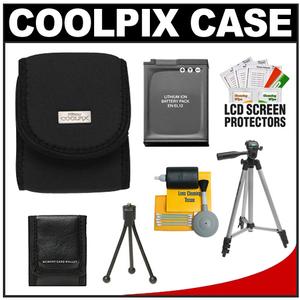 Nikon Coolpix 9616 Neoprene Digital Camera Case (Black) with EN-EL12 Battery + Tripod + Accessory Kit - Digital Cameras and Accessories - Hip Lens.com