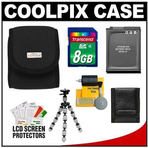 Nikon Coolpix 9616 Neoprene Digital Camera Case (Black) with 8GB Card + EN-EL12 Battery + Tripod + Accessory Kit - Digital Cameras and Accessories - Hip Lens.com
