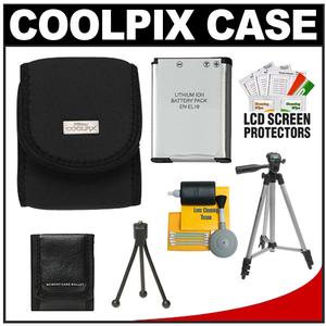 Nikon Coolpix 9616 Neoprene Digital Camera Case (Black) with EN-EL19 Battery + Tripod + Accessory Kit - Digital Cameras and Accessories - Hip Lens.com