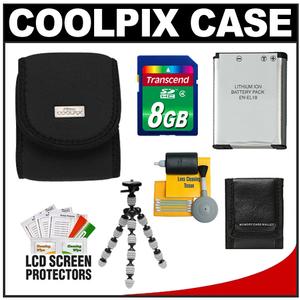 Nikon Coolpix 9616 Neoprene Digital Camera Case (Black) with 8GB Card + EN-EL19 Battery + Tripod + Accessory Kit - Digital Cameras and Accessories - Hip Lens.com