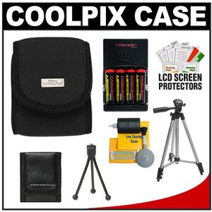 Nikon Coolpix 9616 Neoprene Digital Camera Case (Black) with (4) AA Batteries & Charger + Tripod + Accessory Kit - Digital Cameras and Accessories - Hip Lens.com